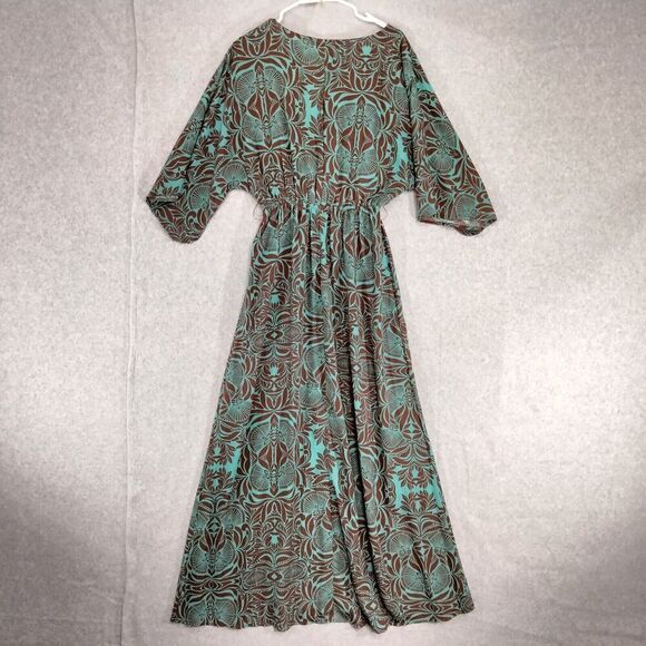 NWT Dance & Marvel Maxi Dress Womens Small Green Brown Faux Wrap Geometric Flowy - Picture 9 of 12